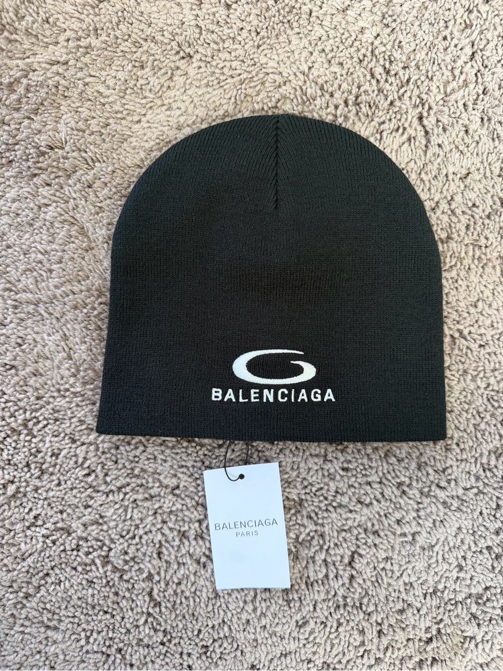 Balenciaga Black Knit Beanie with White Logo